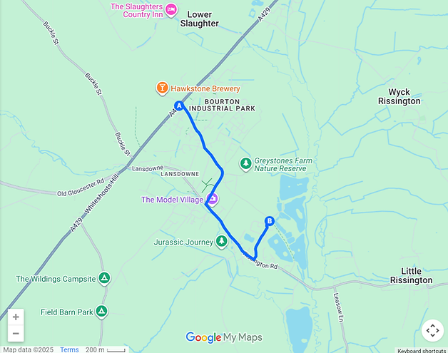 Recommended route to the farm, avoiding Cemetery Lane